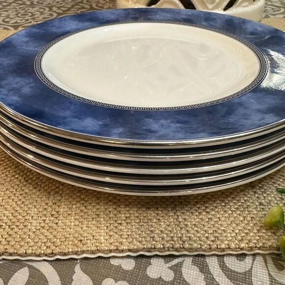 Royal Doulton Atlanta Fine‎ bone China 5 Pc Salad Plates Blue Silver Vintage - Picture 7 of 7
